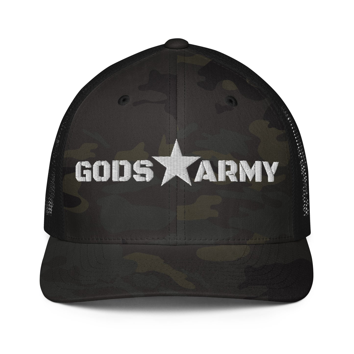 GODS ARMY - TRUE NORTH COLLECTION - White on Black Camo - Closed-back trucker cap