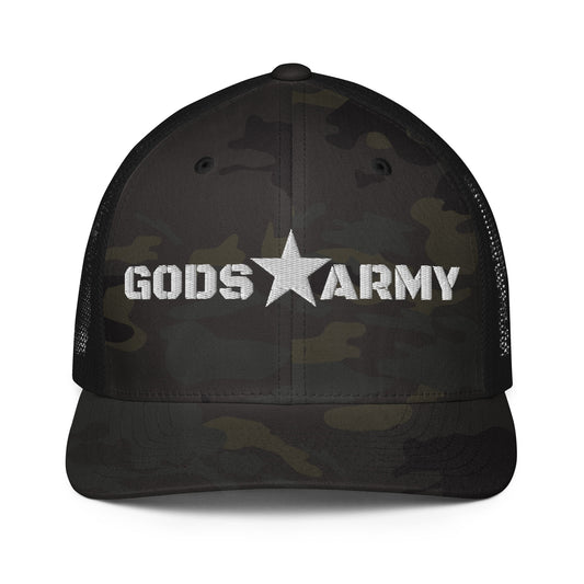 GODS ARMY - TRUE NORTH COLLECTION - White on Black Camo - Closed-back trucker cap