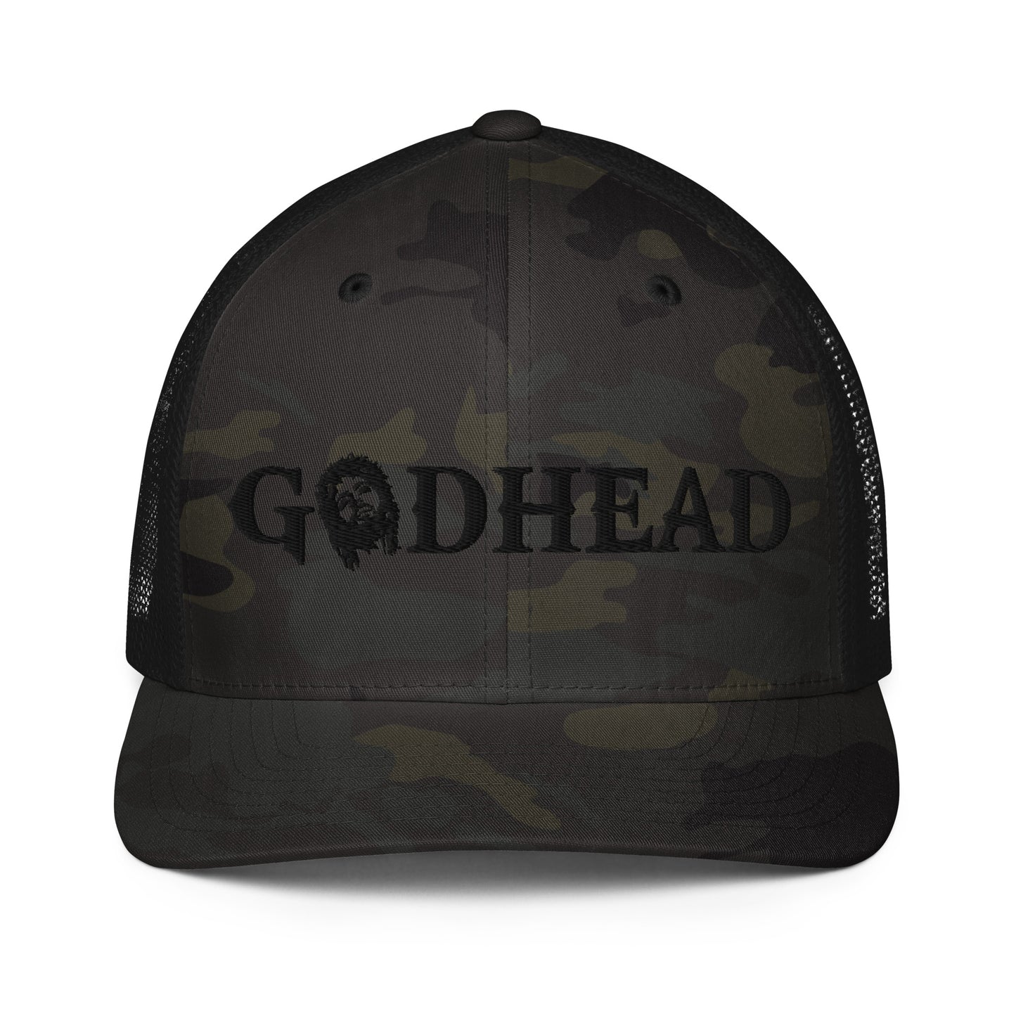 GODHEAD - CHRIST COLLECTION - BLACK on BLACK CAMO with BLACK BACK - Closed Back Trucker Cap