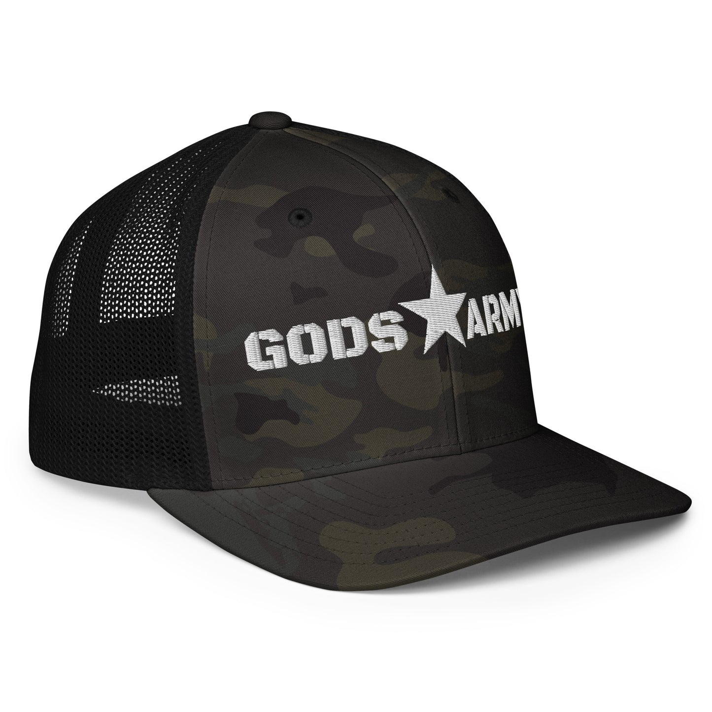 GODS ARMY - TRUE NORTH COLLECTION - White on Black Camo - Closed-back trucker cap