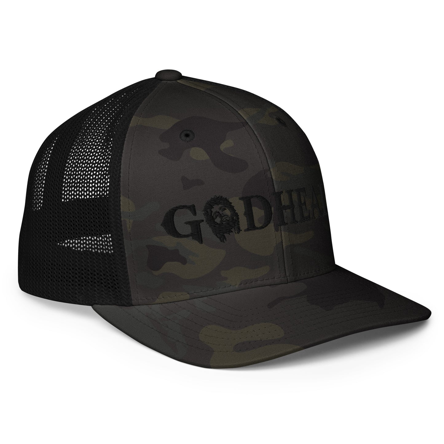 GODHEAD - CHRIST COLLECTION - BLACK on BLACK CAMO with BLACK BACK - Closed Back Trucker Cap