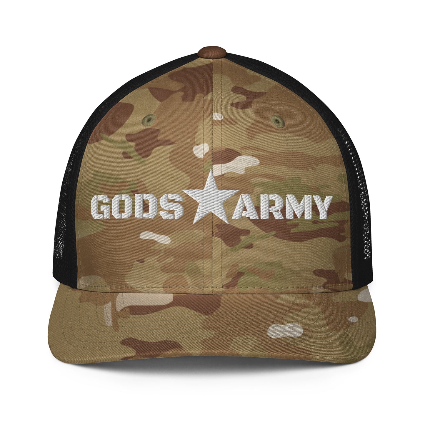 GODS ARMY - TRUE NORTH COLLECTION - White on Brown Camo - Closed-back trucker cap