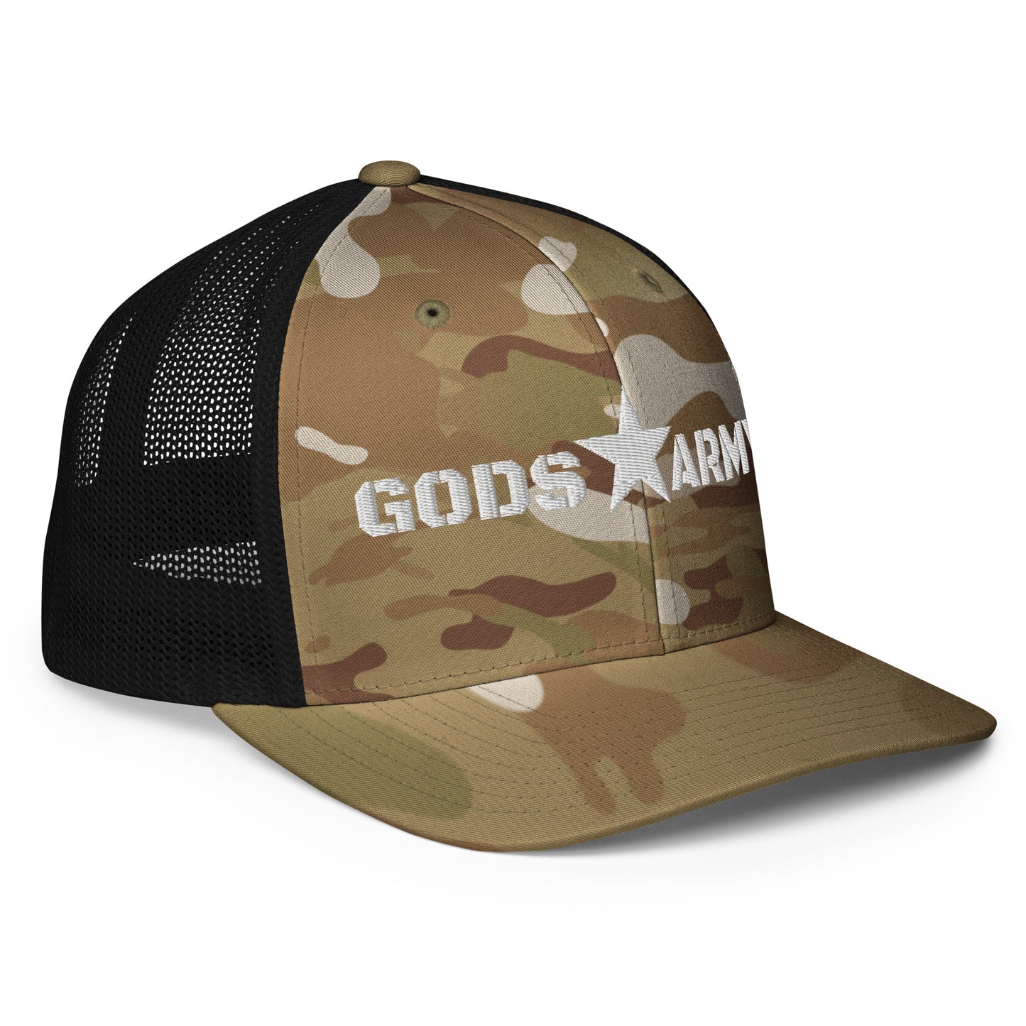 GODS ARMY - TRUE NORTH COLLECTION - White on Brown Camo - Closed-back trucker cap