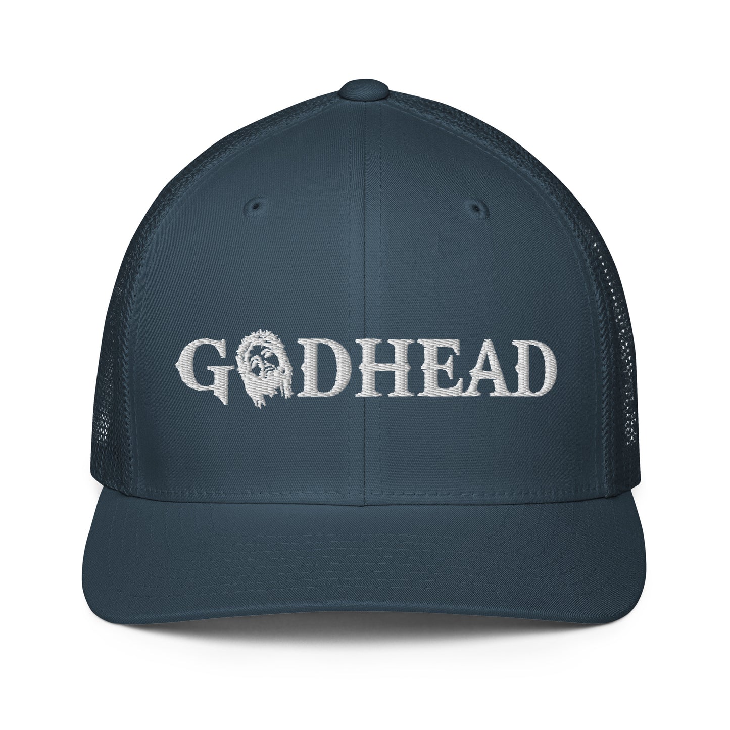GODHEAD - CHRIST COLLECTION - WHITE on TEAL - Closed Back Trucker Cap