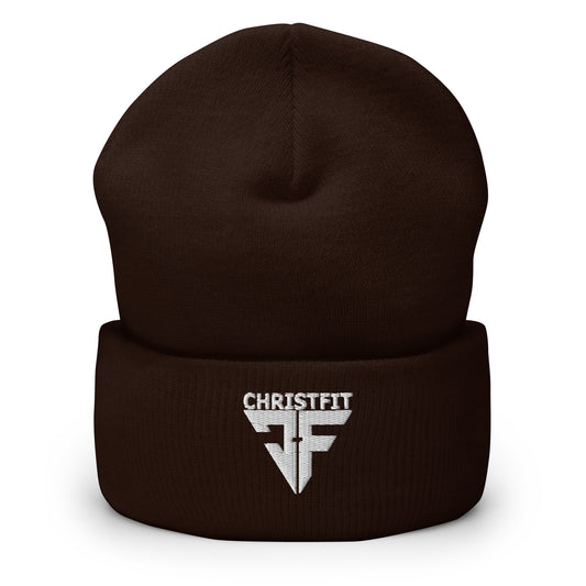 CHRISTFIT - ORIGINAL COLLECTION - WHITE on BROWN - Cuffed Beanie