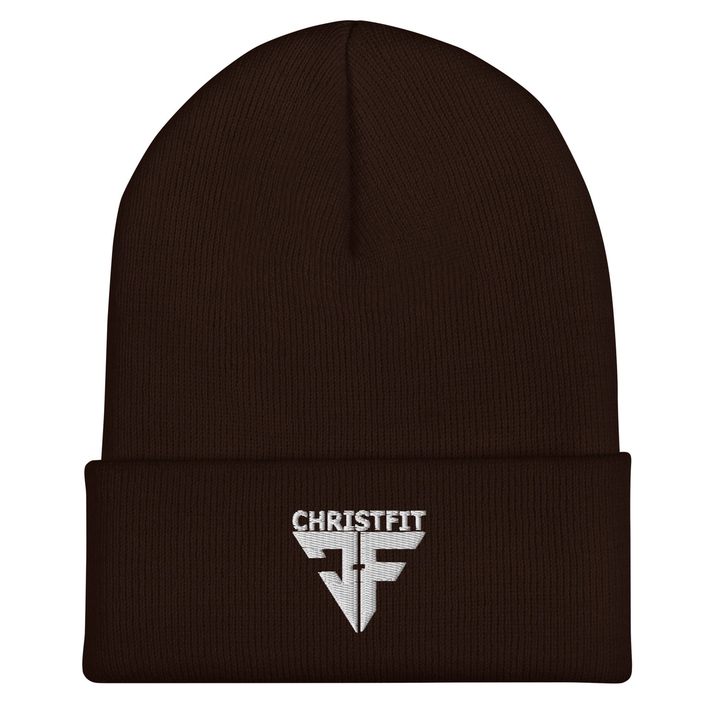 CHRISTFIT - ORIGINAL COLLECTION - WHITE on BROWN - Cuffed Beanie