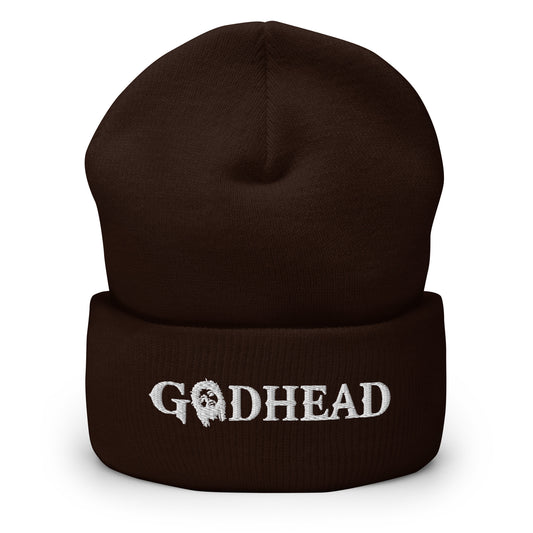 GODHEAD - CHRIST COLLECTION - WHITE on BROWN - Cuffed Beanie
